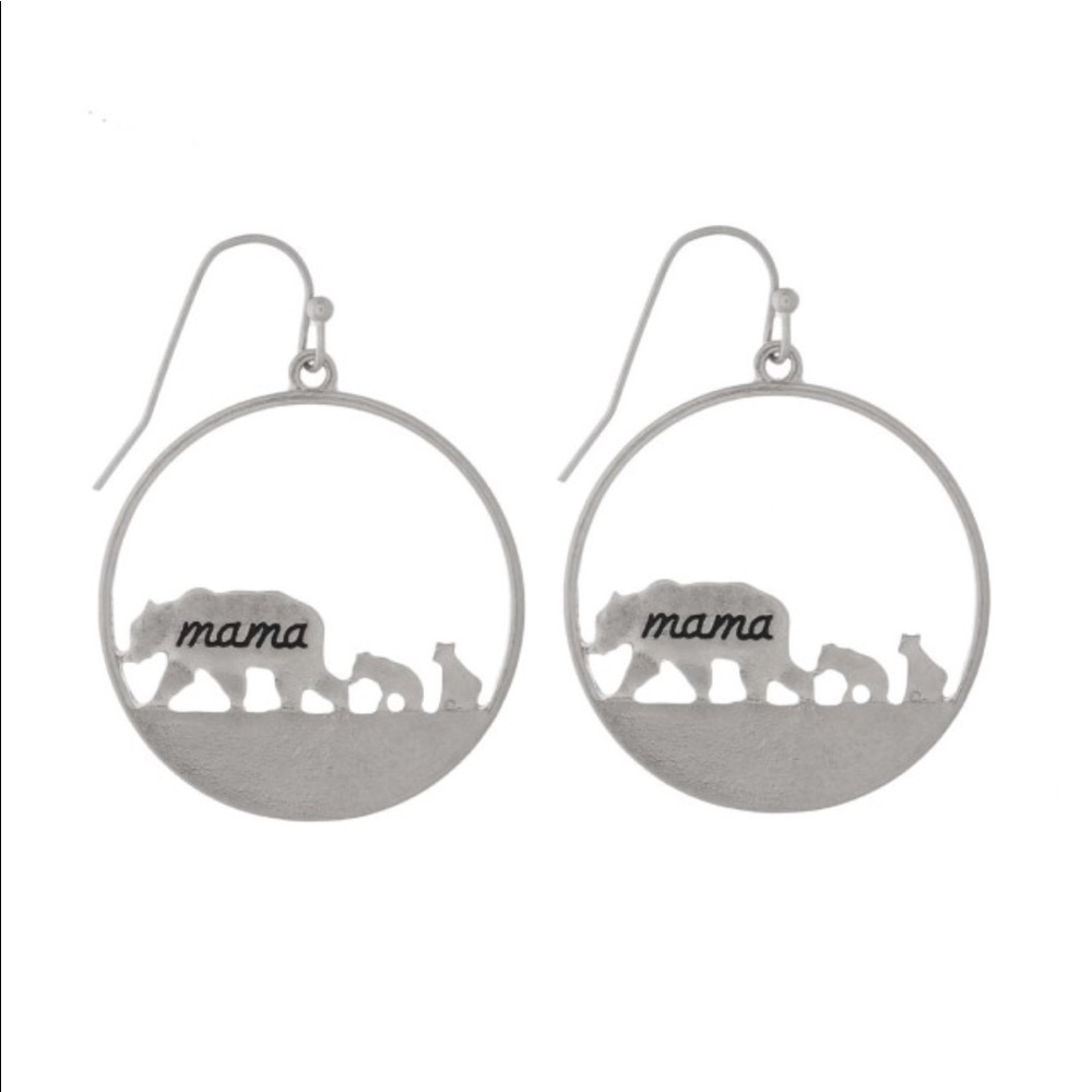 Fishhook hoop earring with mama bear cut out 🐾